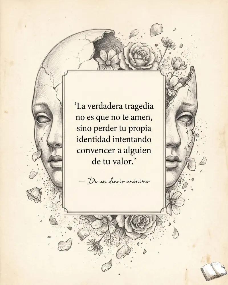 Frase introspectiva con una máscara disolviéndose.