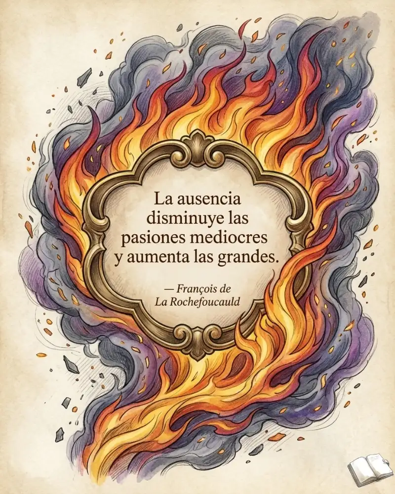 Frase apasionada con llama al viento.