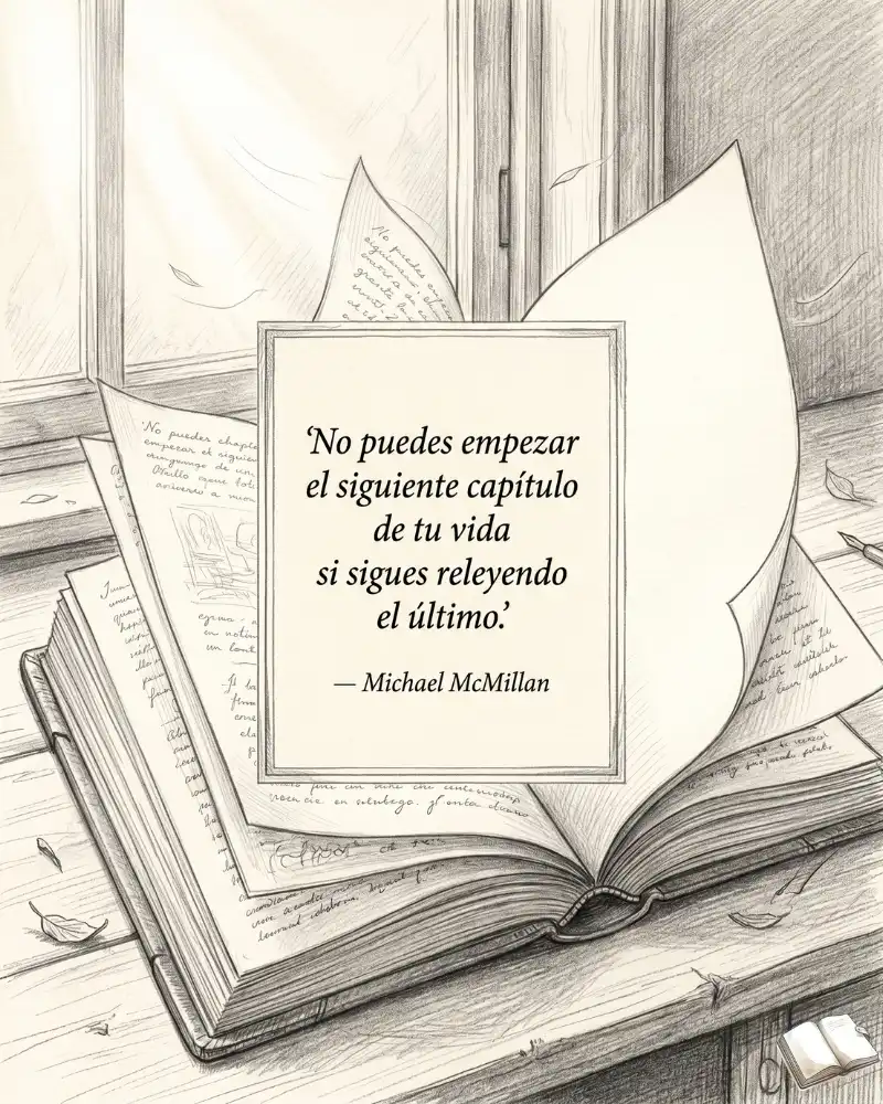 Frase esperanzadora con un libro abierto.