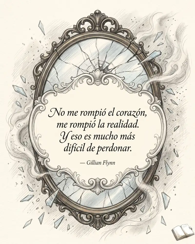 Frase desilusionante con un espejo roto.