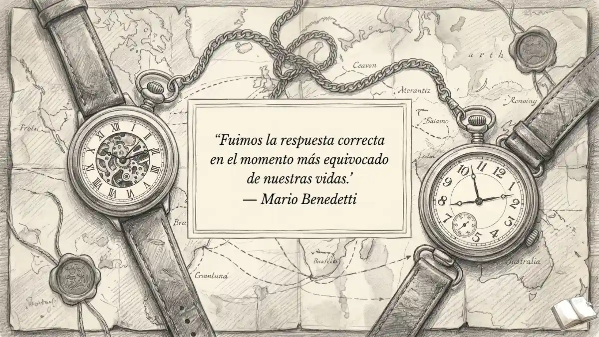 Frase nostálgica con relojes de bolsillo.