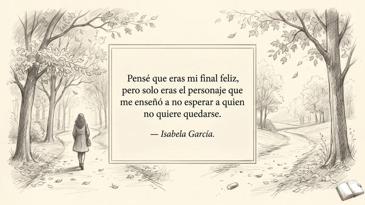 Frase melancólica con un camino solitario.