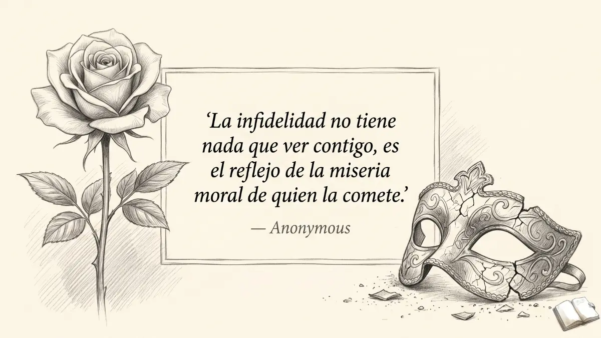 Frase empoderadora con una máscara rota