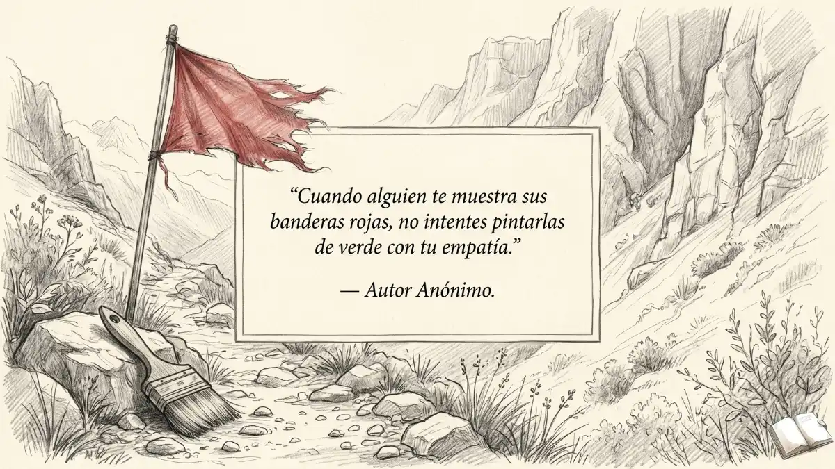 Frase cautelosa con bandera de advertencia.