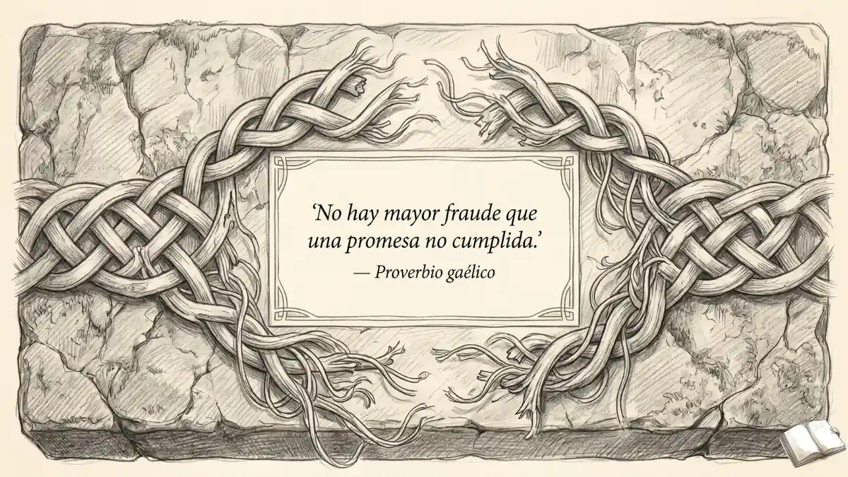 Frase solemne con nudo celta roto.
