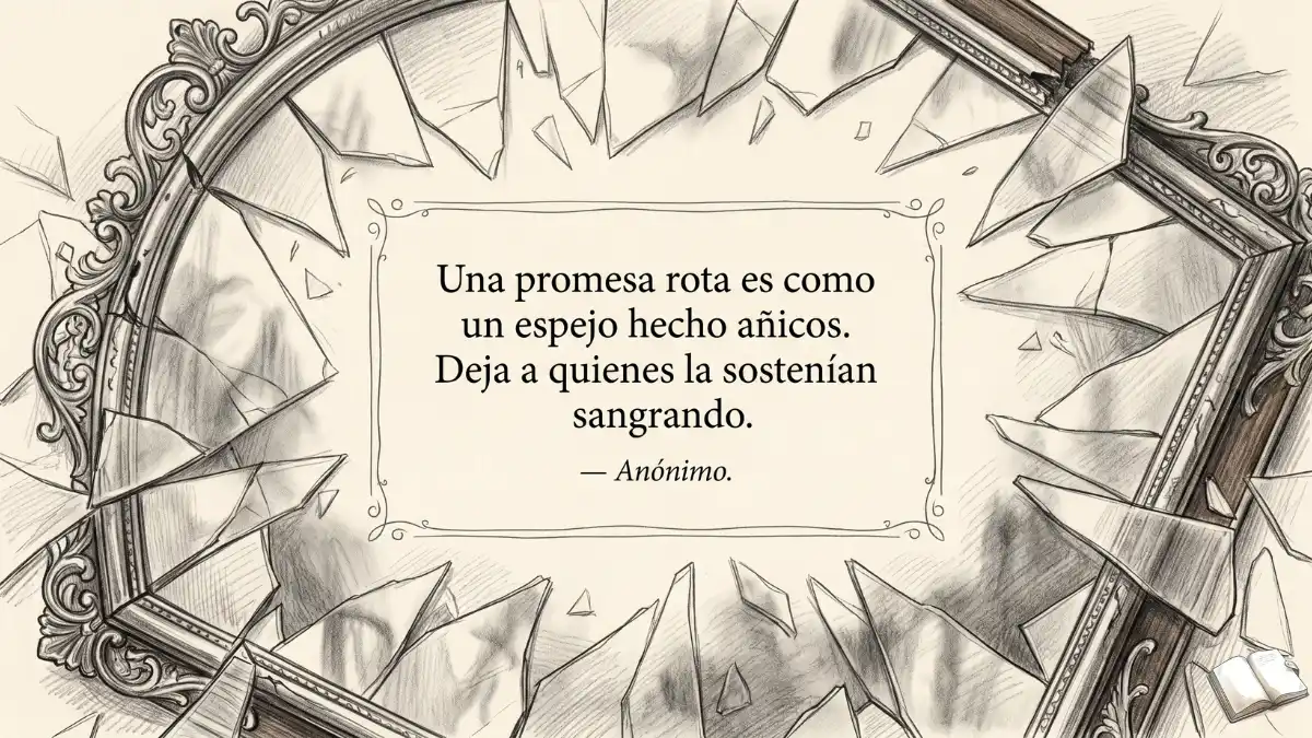 Frase melancólica con un espejo roto con frases promesas rotas