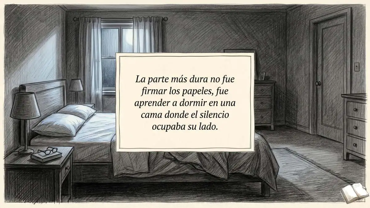 Frase melancólica con una cama vacía.