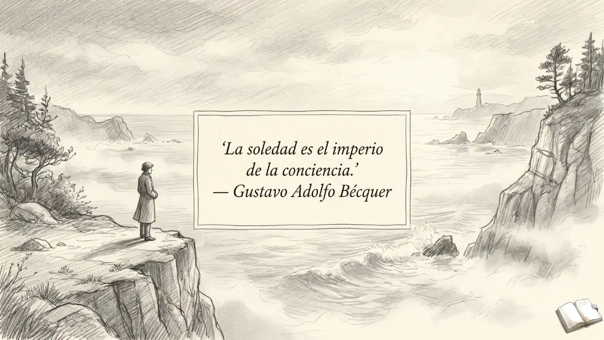 Frase introspectiva con paisaje solitario.