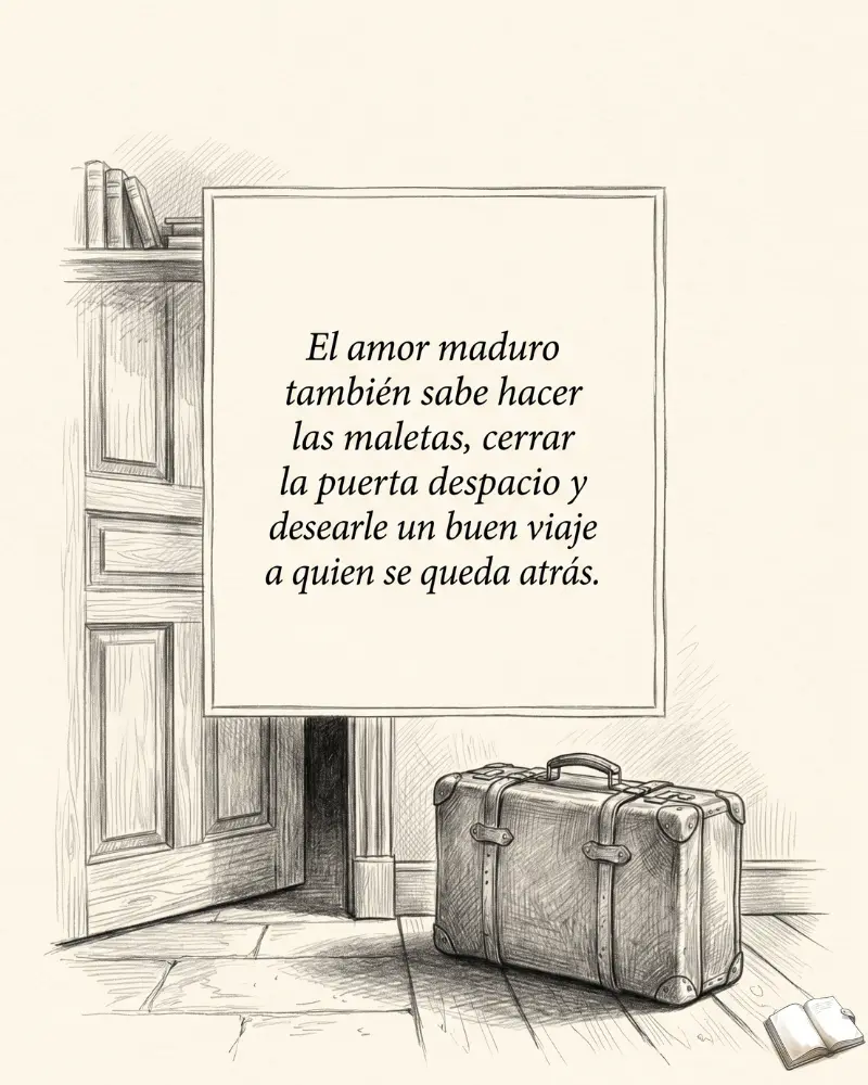 Frase melancólica con una maleta antigua.