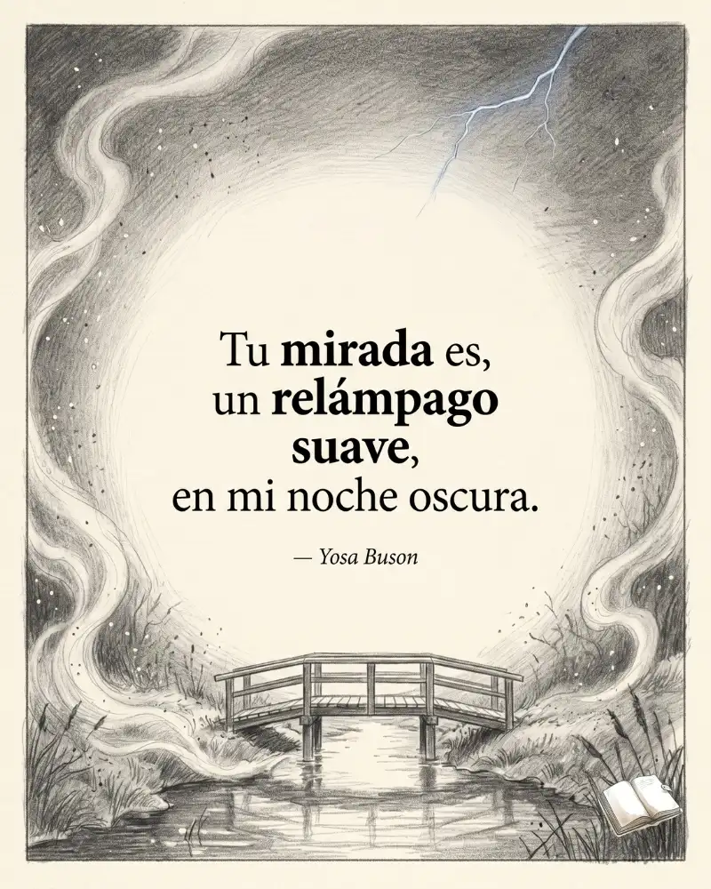 Frase poética con relámpago azul.