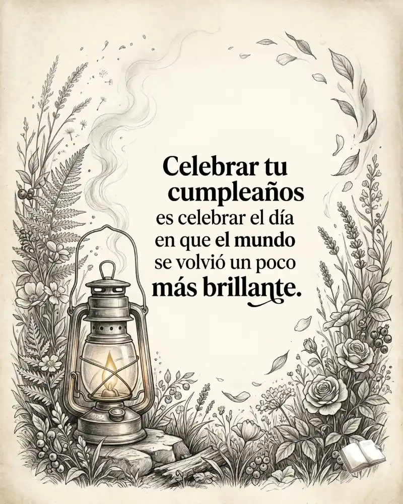 Frase de cumpleaños con brillo tenue.