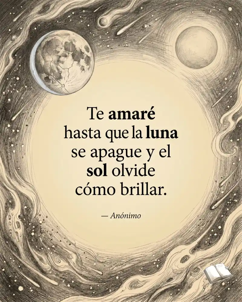 Frase romántica con luna plateada.