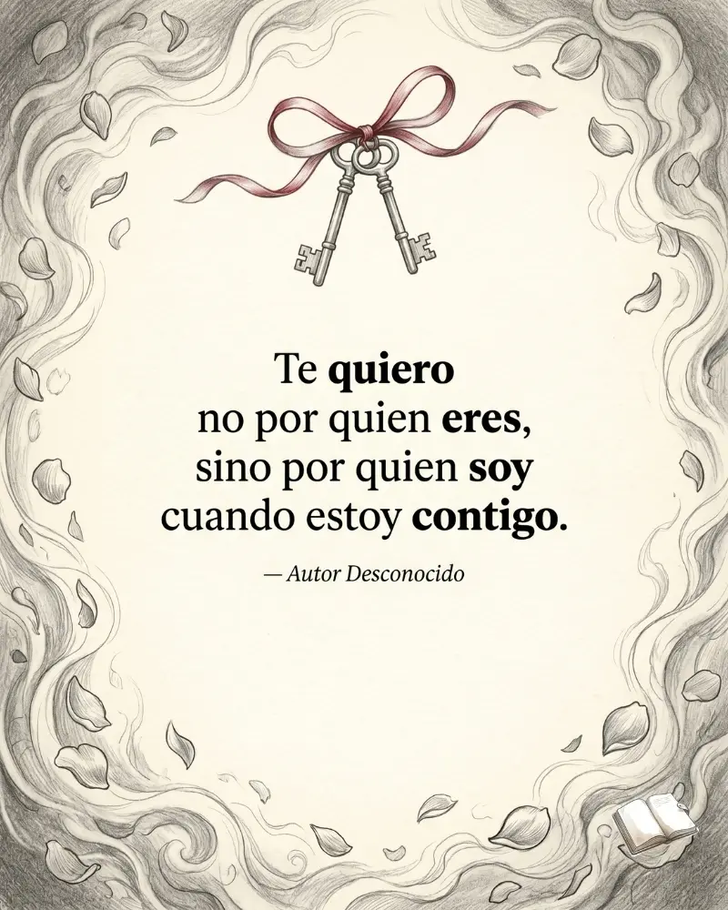 Frase romántica con cinta roja destacada.