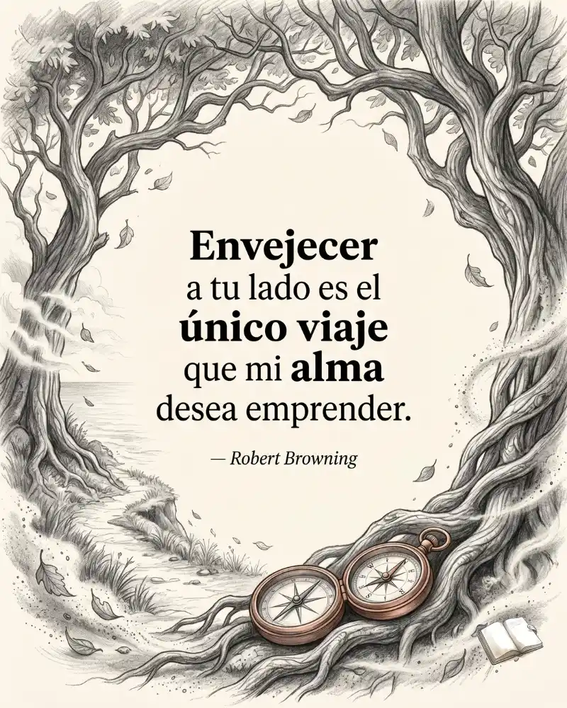 Frase romántica con brújula de cobre.