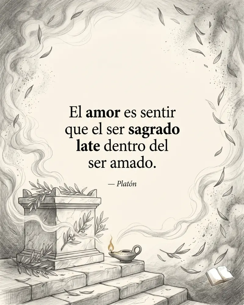 Frase de Platón con llama dorada.