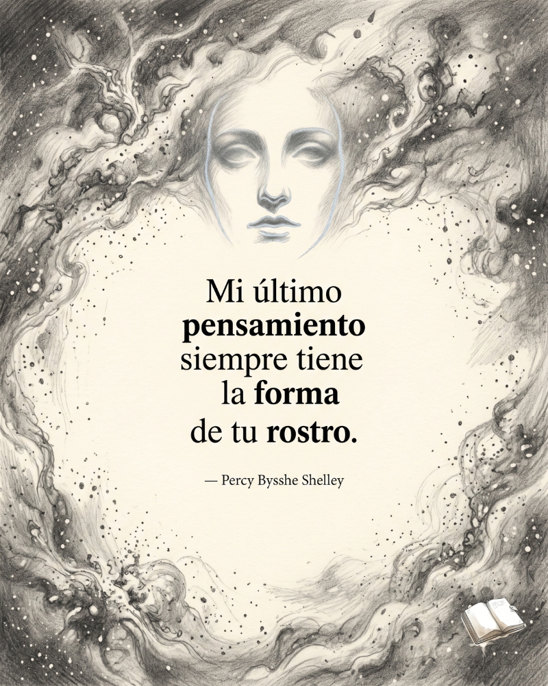 Frase de Shelley con rostro plateado.
