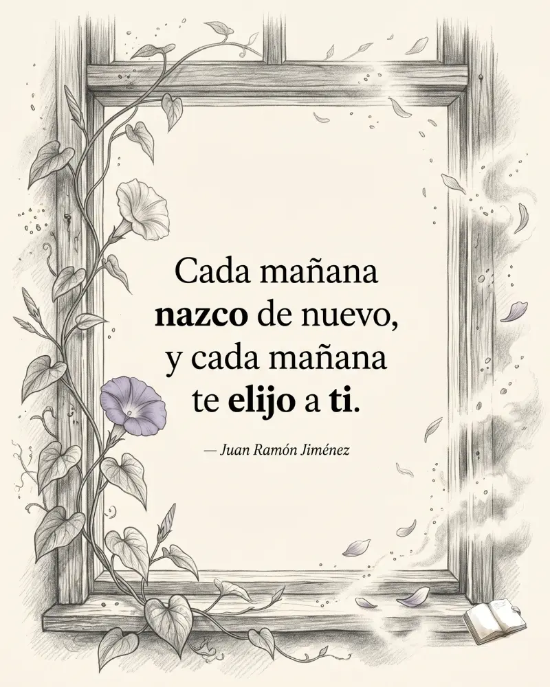 Frase romántica con flor lavanda tenue.