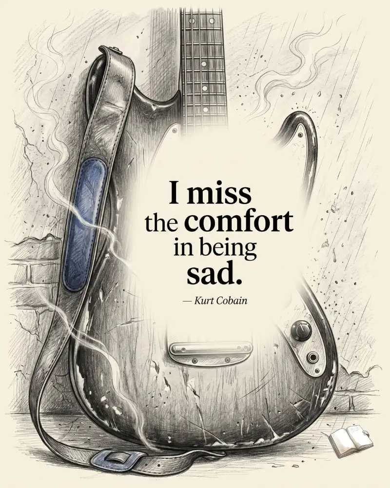 Frase de Kurt Cobain con guitarra.