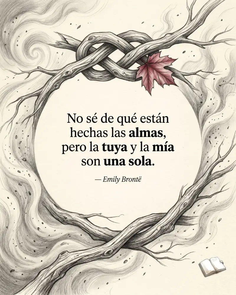 Frase romántica con hoja roja destacada.
