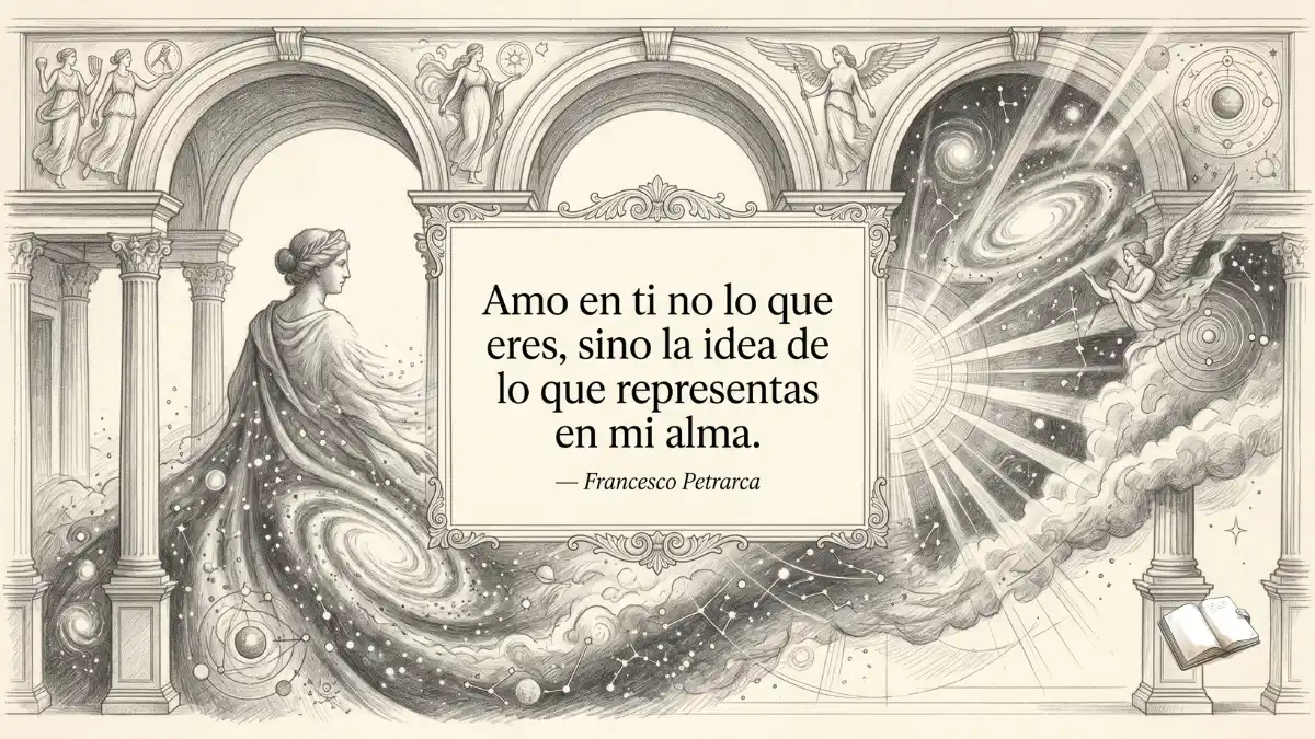 Frase espiritual con silueta clásica etérea.