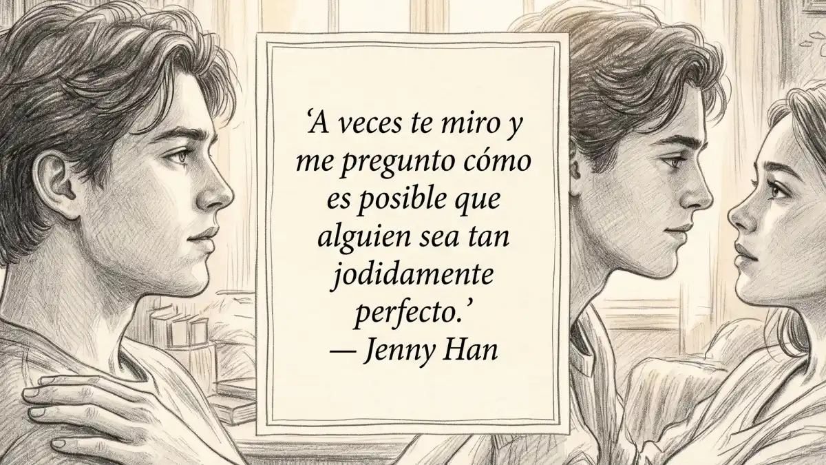 Frase romántica con dos jóvenes enamorados.