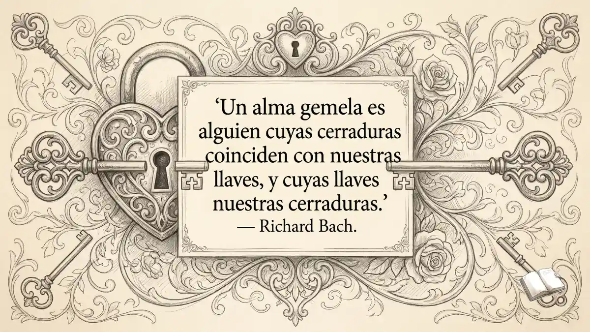Frase romántica con candado y llaves.
