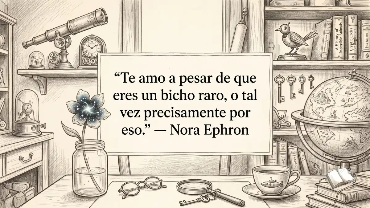 Frase ingeniosa con objetos curiosos únicos.