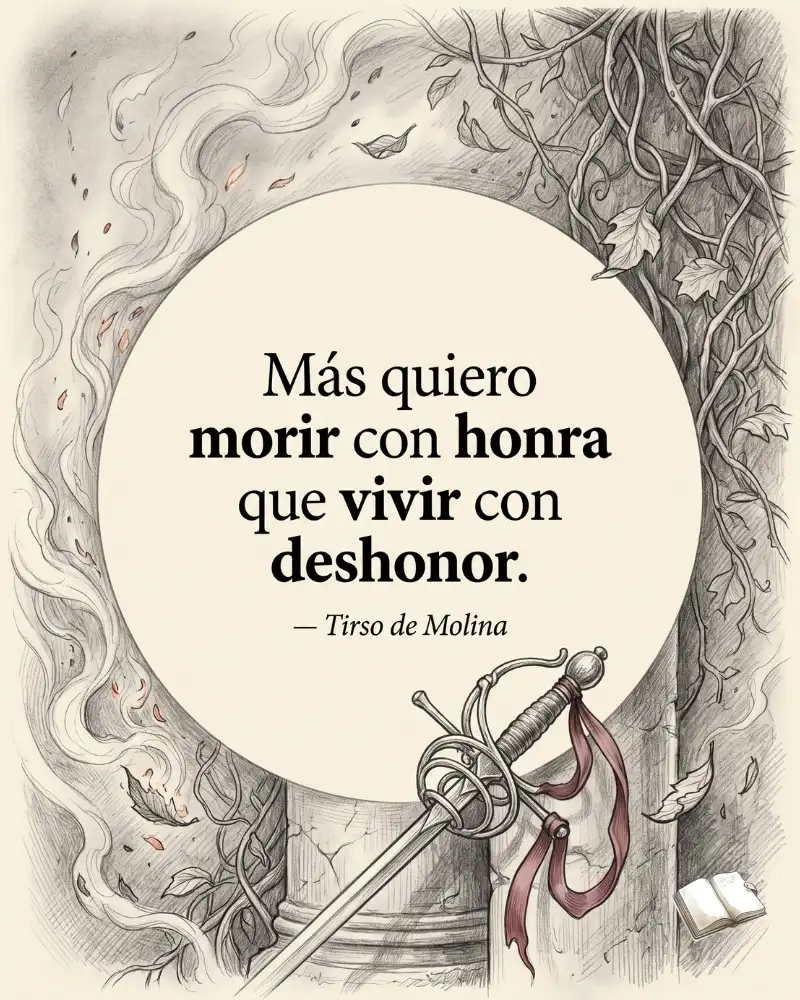 Frase sobre honor con espada clásica.