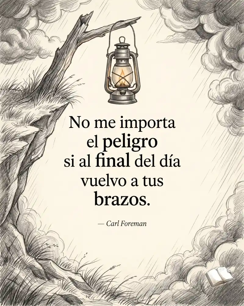 Frase romántica con llama ámbar protectora.