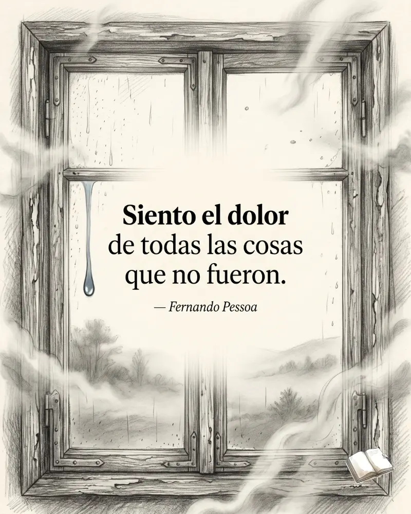 Frase existencial con gota azul melancólica