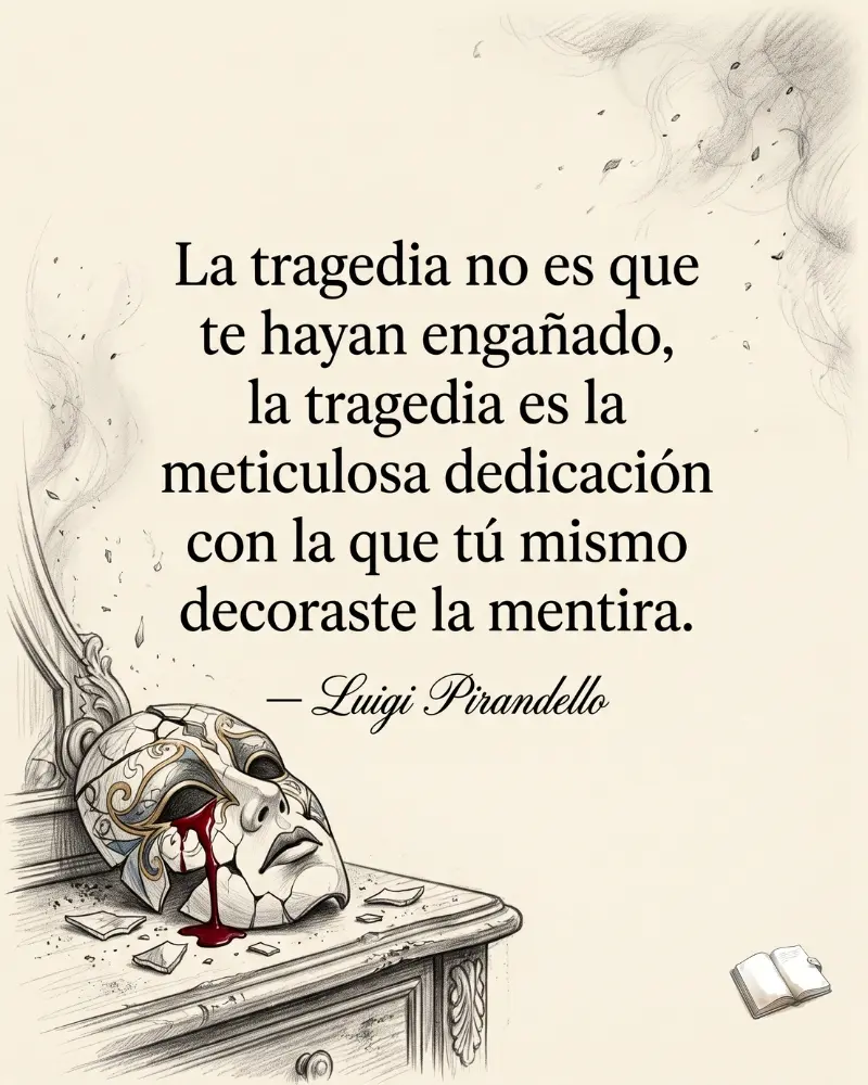 Mascara en la mesa junto con frase de falsas ilusiones