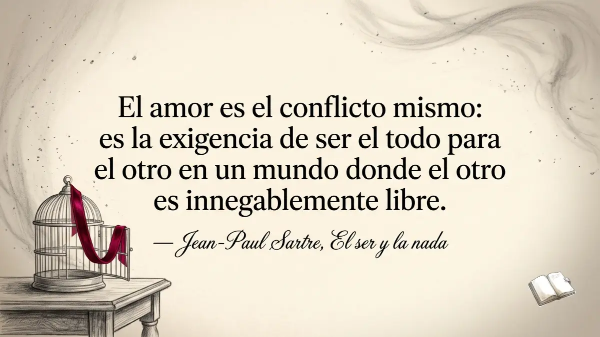 Jaula abierta con texto central de amor profundo