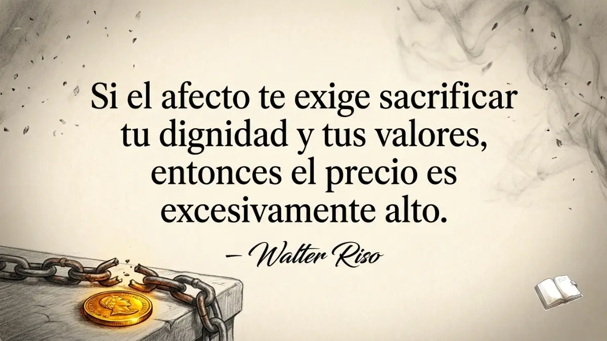 Cadena rota con texto central y advertencia frases red flags amor