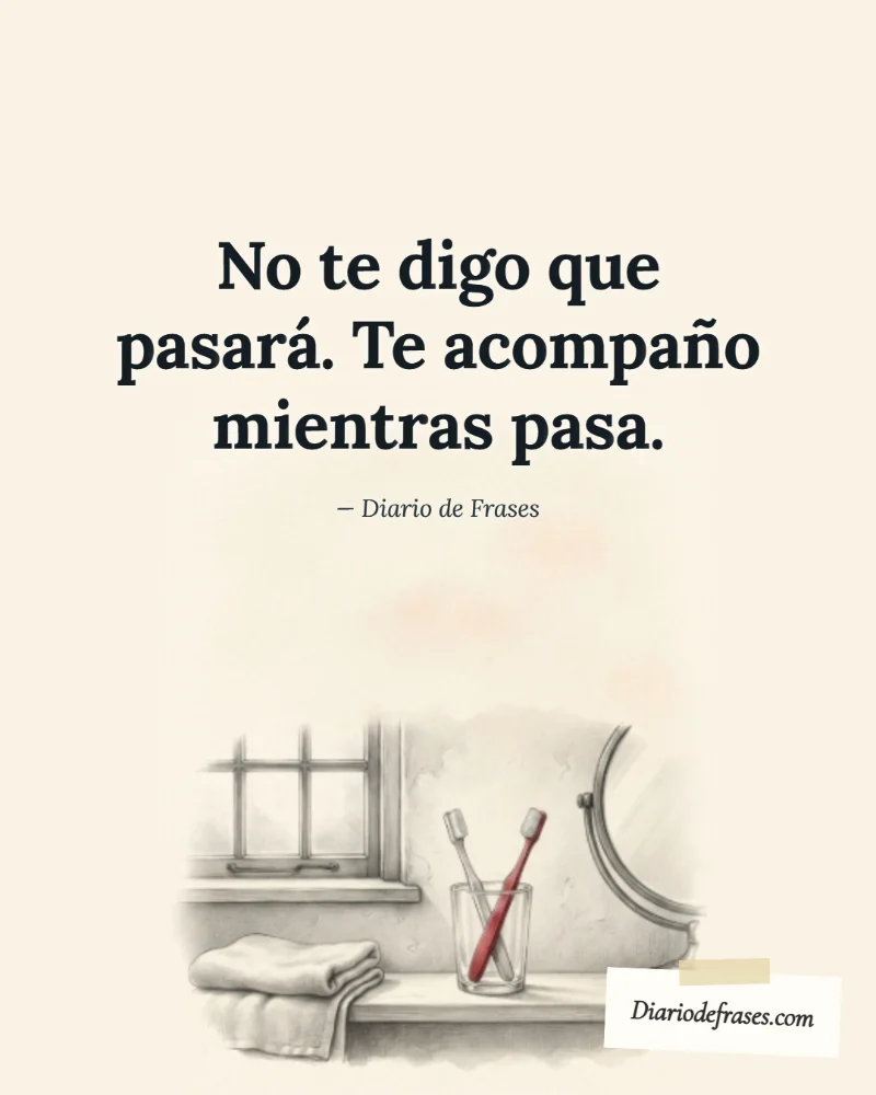 Ilustración a lápiz de los cepillos, con la frase «No te digo que pasará. Te acompaño mientras pasa.» de Diario de Frases