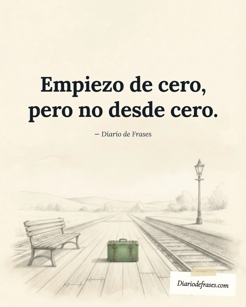 Ilustración a lápiz de la maleta, con la frase «Empiezo de cero, pero no desde cero.» de Diario de Frases