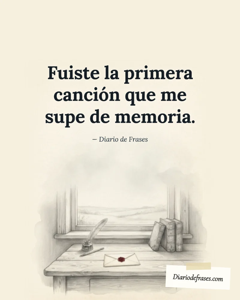 Ilustración a lápiz de la carta lacrada, con la frase «Fuiste la primera canción que me supe de memoria.» de Diario de Frases