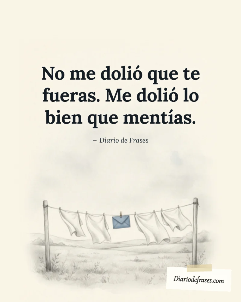 Ilustración a lápiz de la carta, con la frase «No me dolió que te fueras. Me dolió lo bien que mentías.» de Diario de Frases